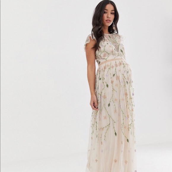 embroidered maternity maxi dress